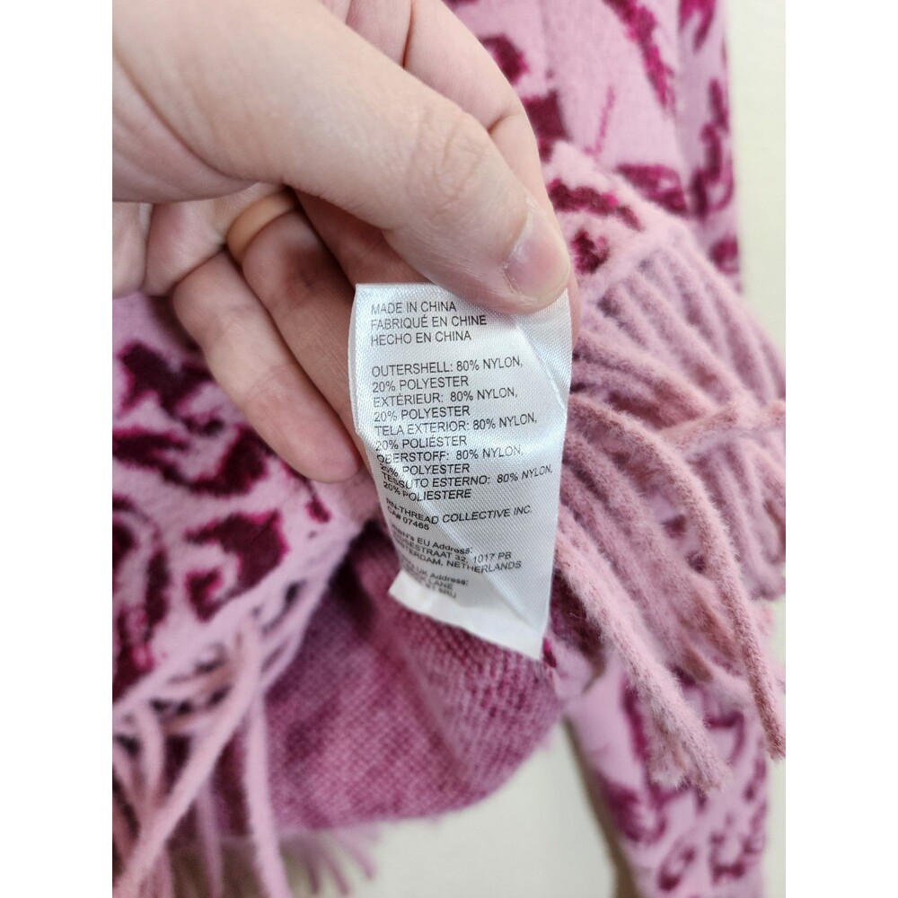 Anthropologie NVLT Womens XS Pink Damask Fringe Knit Button Cardigan Sweater - Picture 7 of 7